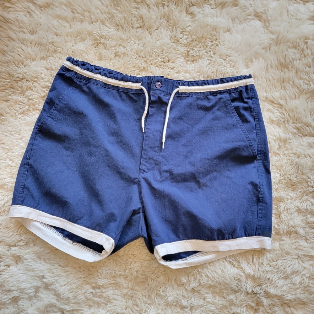 Men's Vintage Blue and White Retro Swim Shorts Trunks Beachwear Large